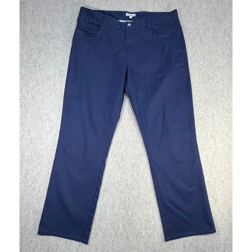 Peter Millar Men Navy Blue Performance 5-Pocket Pants 38x32 Straight Leg Preppy